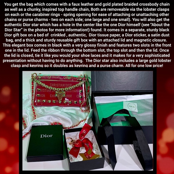 DIOR Red Faux Patent Leather Makeup Bag - Gold Hardware, Crossbody Chains, Gift - Picture 3 of 16